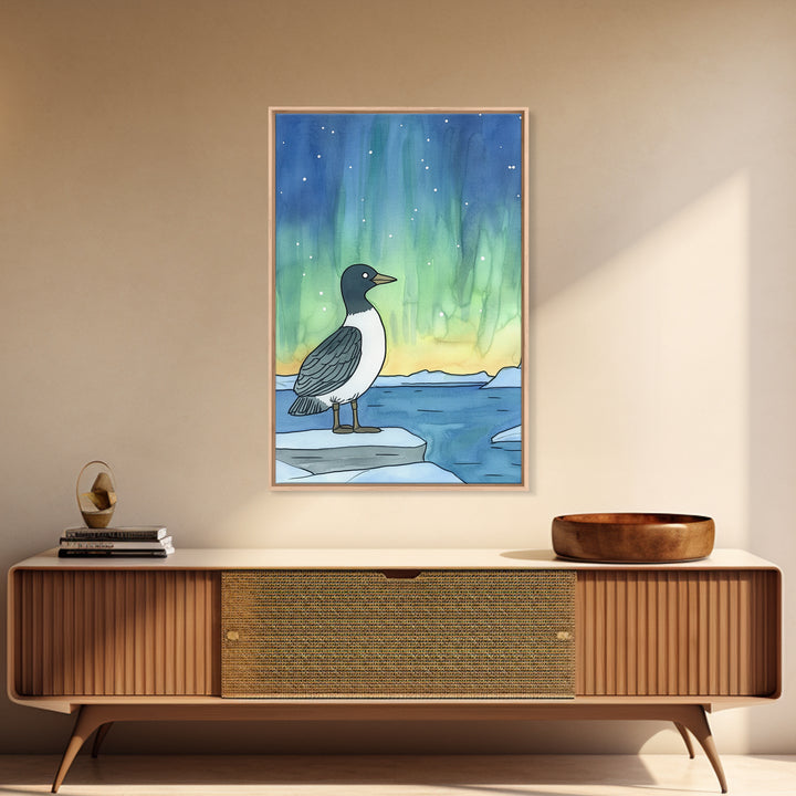 Arctic Bird Under Northern Lights Wall Art, Aurora Landscape Print, Coastal Nursery Decor, Nature Gift For Her Home Decor
