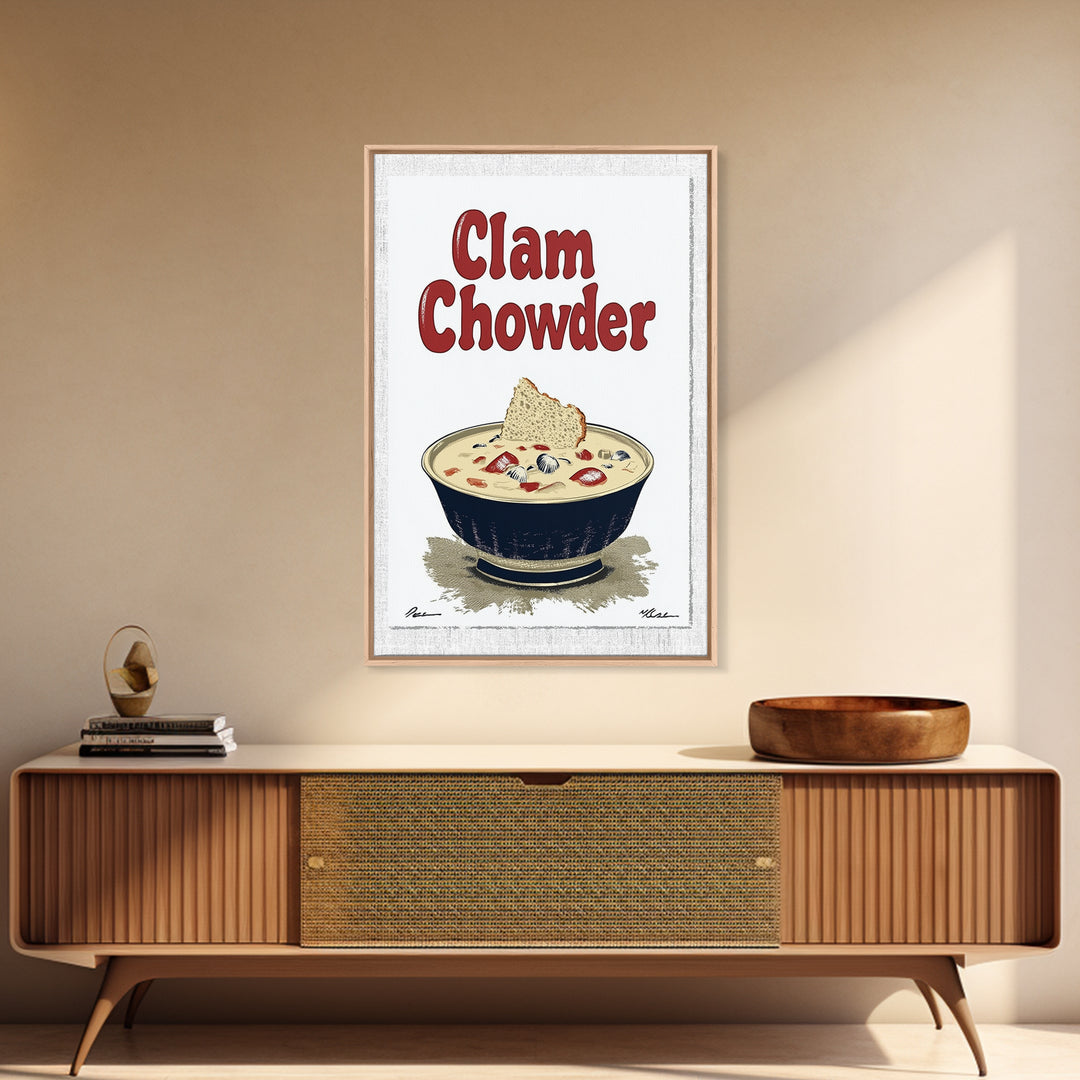 Clam Chowder Bowl Typography Wall Art, Coastal Kitchen Decor, Seafood Poster, Restaurant Wall Decor, Food Lover Gift Idea