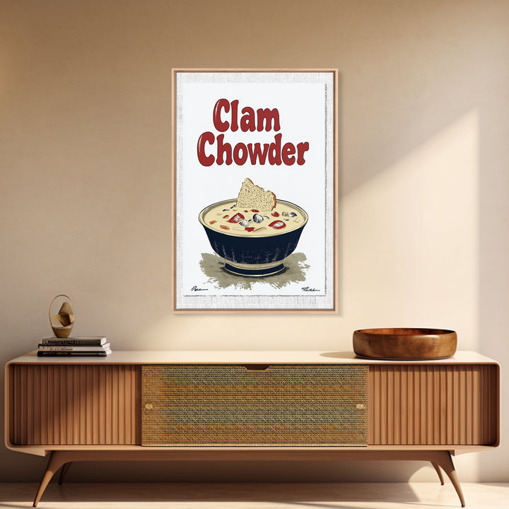 Clam Chowder Bowl Typography Wall Art, Coastal Kitchen Decor, Seafood Poster, Restaurant Wall Decor, Food Lover Gift Idea