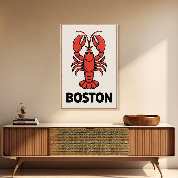 Red Lobster Boston Canvas Print, Coastal Kitchen Wall Art, Nautical Seafood Poster, New England Beach House Decor Art Gift
