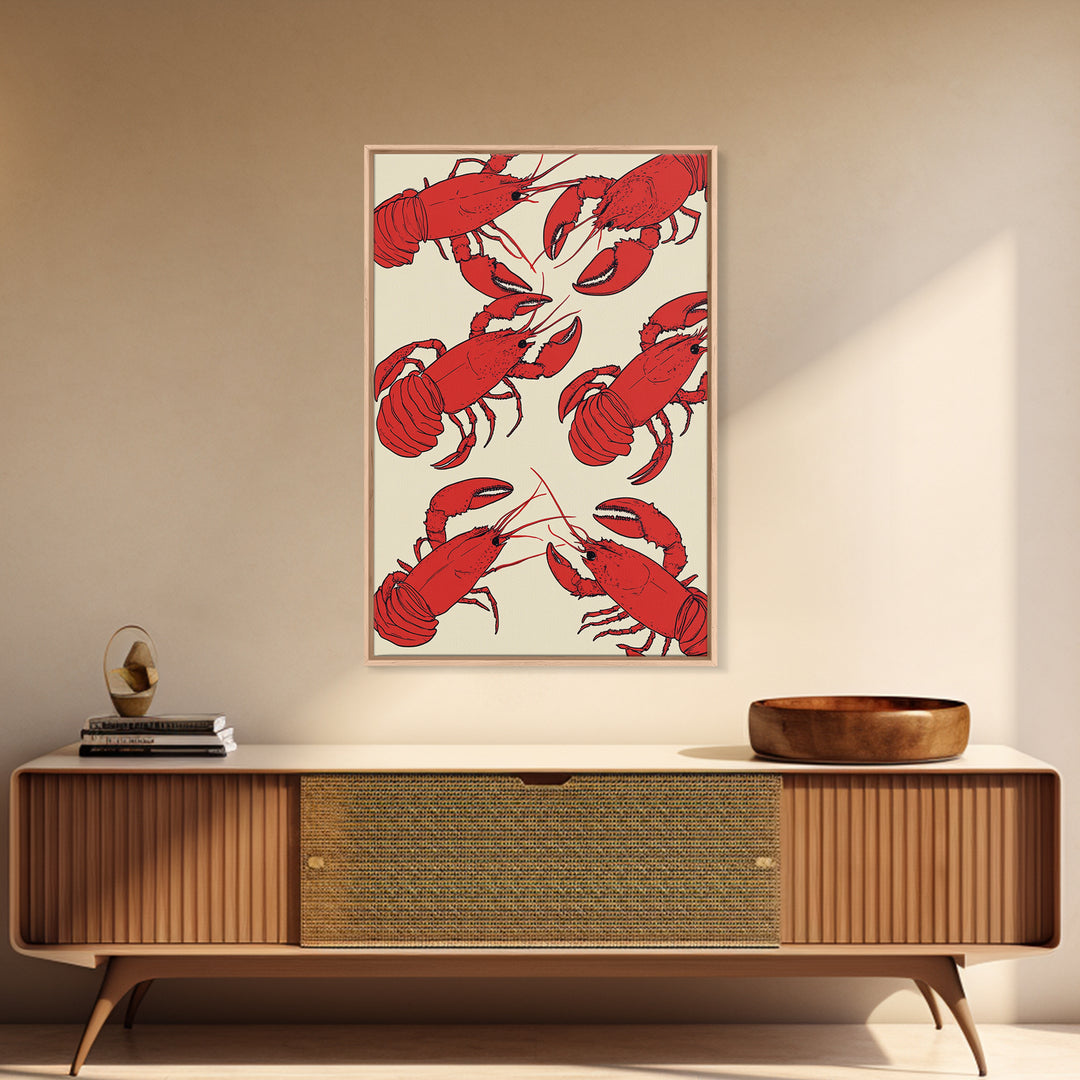 Close Up Red Lobsters Wall Art, Coastal Kitchen Decor, Seafood Print, Nautical Wall Decor, Beach House Dining Room Gift Idea