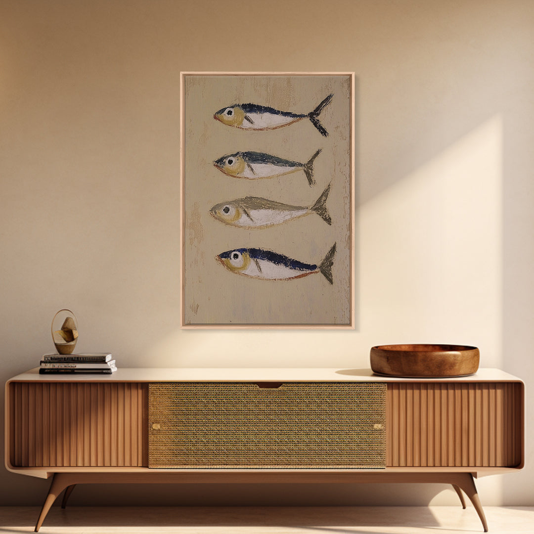 Four Small Fish Rustic Wall Art, Coastal Kitchen Decor, Nautical Print, Seafood Wall Decor, Beach House Dining Room Gift For Foodie