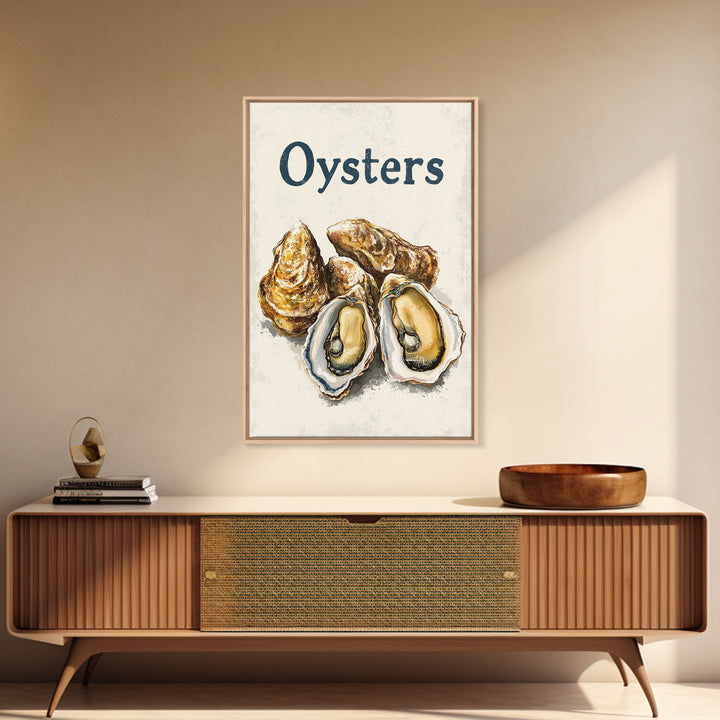 Blue Oyster Shell Illustration Canvas Print, Coastal Kitchen Wall Decor, Seafood Poster, Nautical Dining Room Art Print, Gift For Foodie