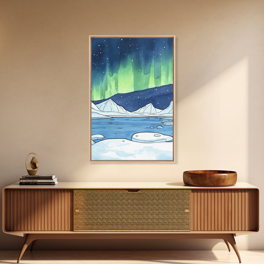 Northern Lights Arctic Landscape Canvas Print, Aurora Borealis Wall Decor, Winter Nature Art Print, Cozy Living Room Decor