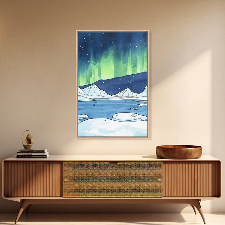 Northern Lights Arctic Landscape Canvas Print, Aurora Borealis Wall Decor, Winter Nature Art Print, Cozy Living Room Decor