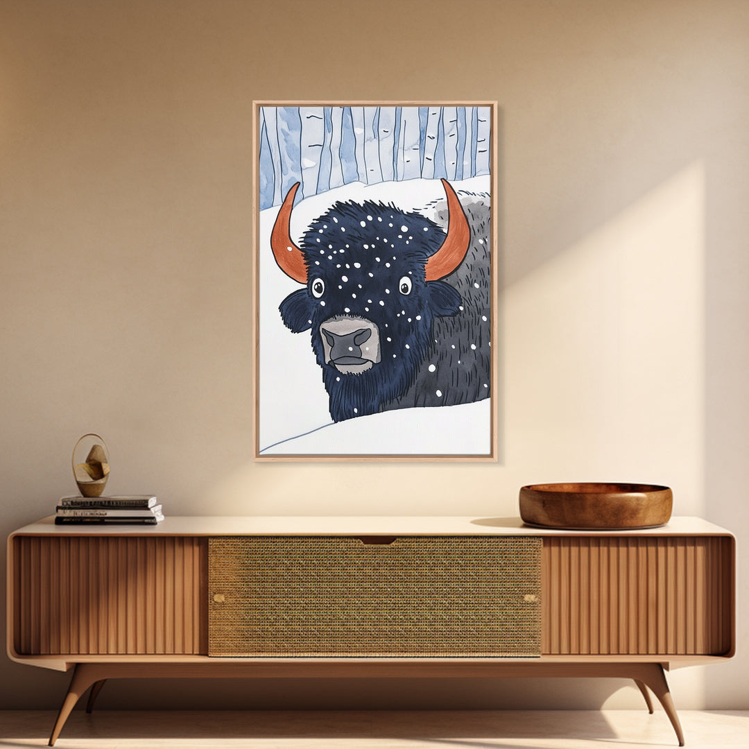 Snowy Bison Portrait Wall Art, Winter Wildlife Print, Rustic Cabin Decor, Animal Wall Decor, Western Nursery Art, Gift For Him