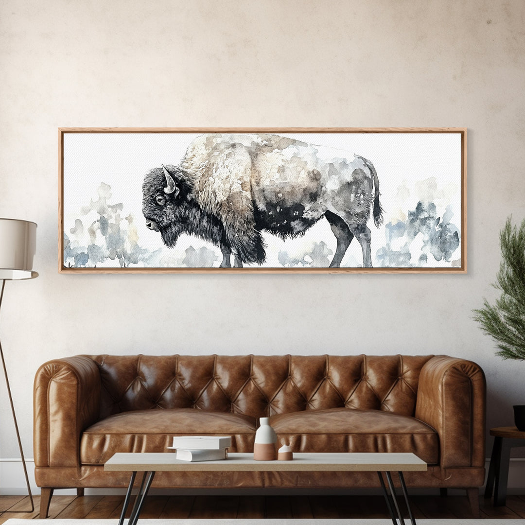 Majestic Bison Watercolor Canvas Print, Rustic Wildlife Wall Art, Western Animal Decor, Nature Inspired Housewarming Gift