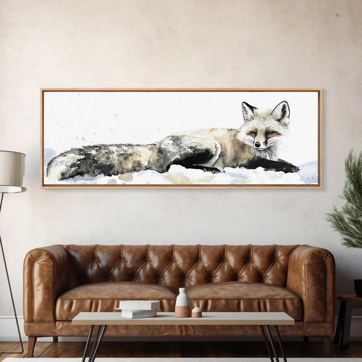 Resting Arctic Fox In Snow Canvas Print, Winter Wildlife Wall Art, Neutral Woodland Decor, Minimalist Animal Art, Bedroom Decor Gift