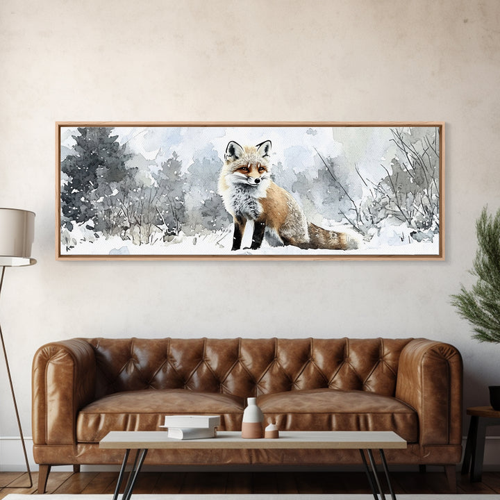 Red Fox In Snowy Forest Framed Canvas Print, Winter Wildlife Wall Art, Woodland Animal Decor, Rustic Nature Gift For Her