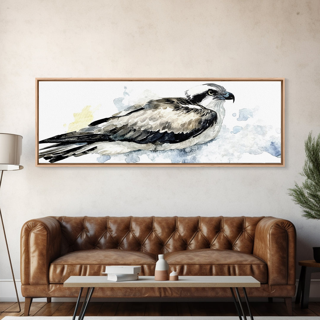 Flying Osprey Watercolor Wall Art, Black And White Bird Canvas Print, Wildlife Fine Art Print, Coastal Nature Decor Gift