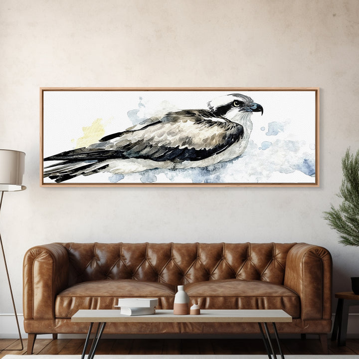 Flying Osprey Watercolor Wall Art, Black And White Bird Canvas Print, Wildlife Fine Art Print, Coastal Nature Decor Gift