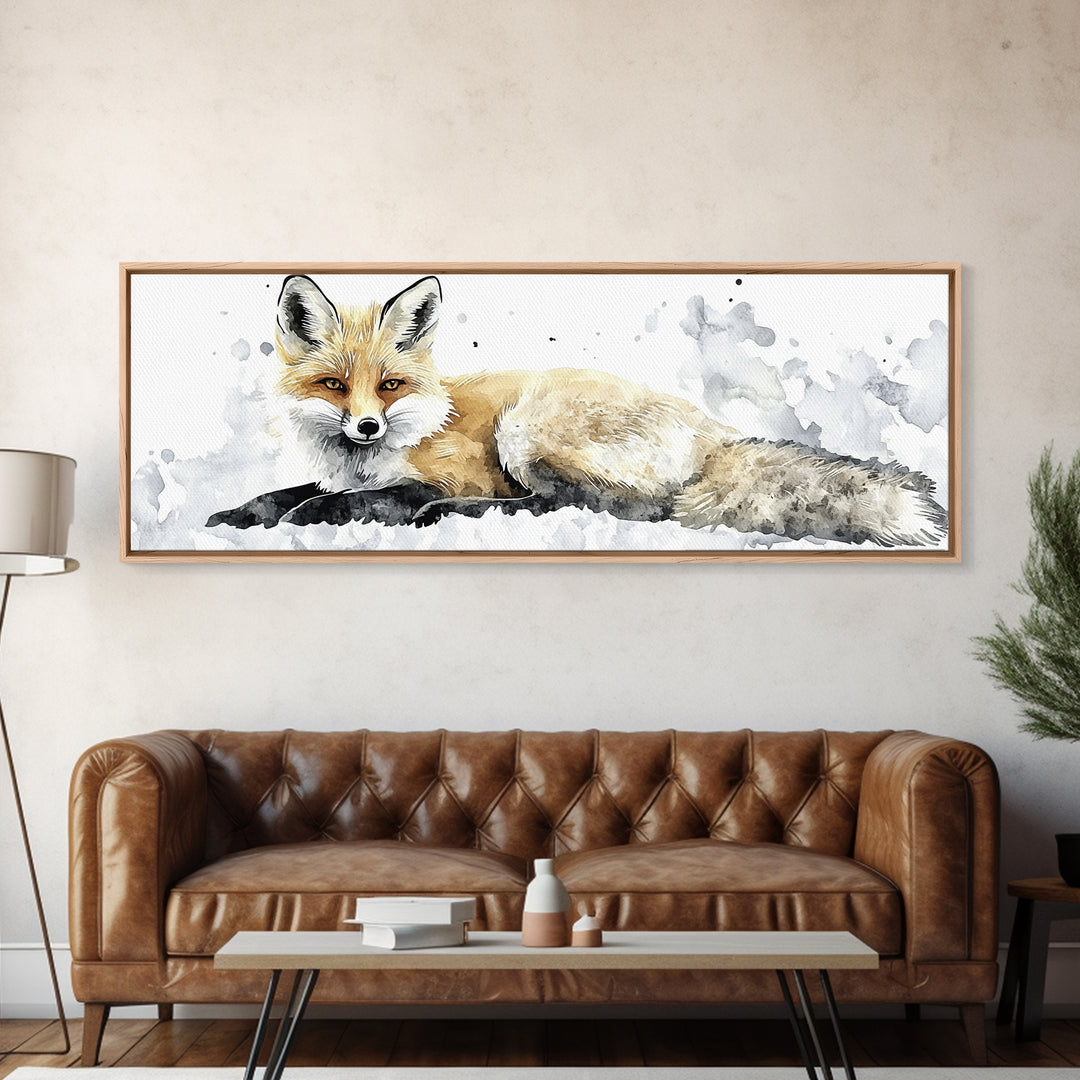 Realistic Fox Resting In Snow Canvas Print, Woodland Wildlife Wall Art, Winter Animal Print, Rustic Nursery Decor Gift For Her
