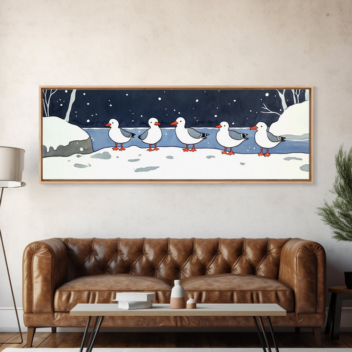 Snowy Ducks In Winter Pond Wall Art, Whimsical Bird Print, Farmhouse Cabin Decor, Cute Animal Nursery Wall Decor Gift Idea