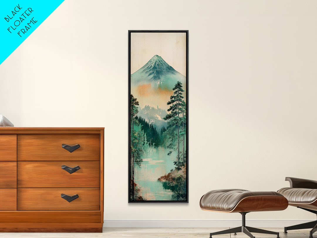 Mount Fuji Lake And Pine Forest Wall Art, Japanese Landscape Print, Japandi Decor, Calming Nature Fine Art Framed Canvas Print