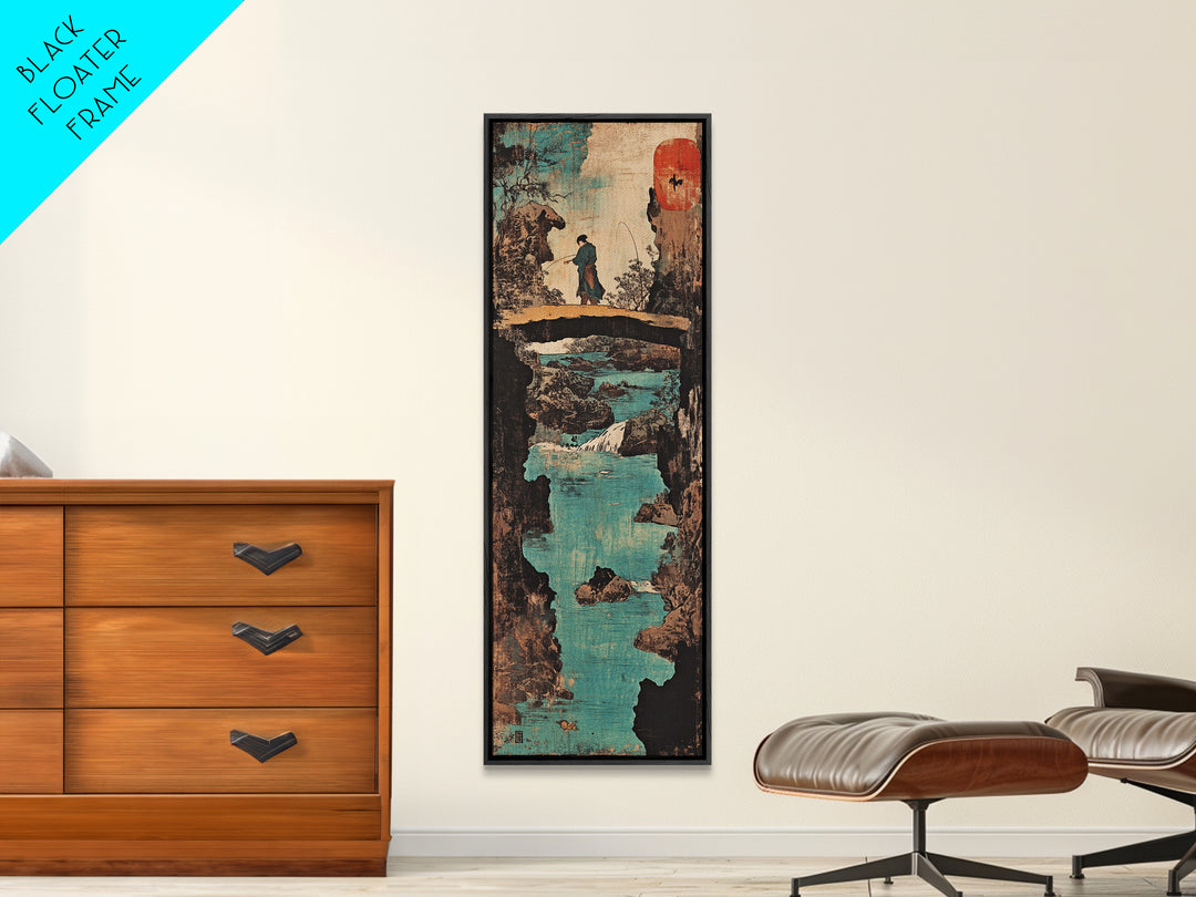 Japanese Bridge Fisherman Wall Art, Asian Landscape Print, Zen Home Decor, Japandi Wall Decor, Serene Living Room Art Gift