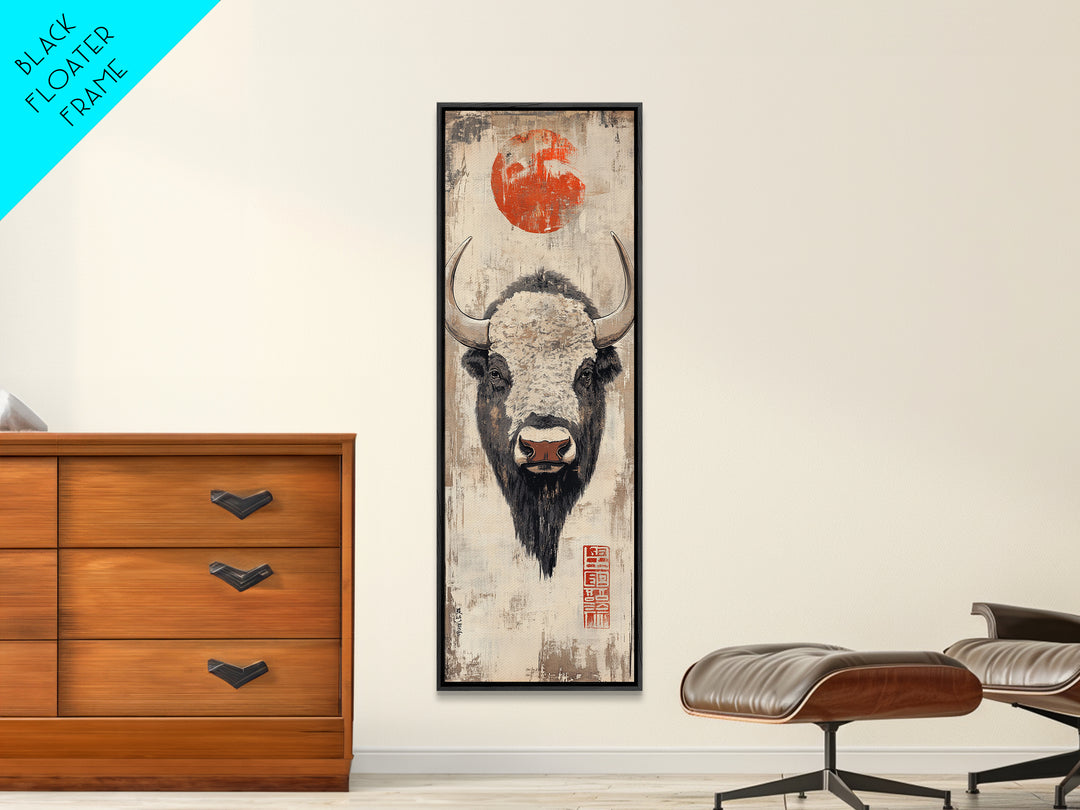 White Bison Portrait Framed Canvas Print, Western Wall Art, Rustic Farmhouse Decor, Buffalo Art, Southwest Statement Artwork