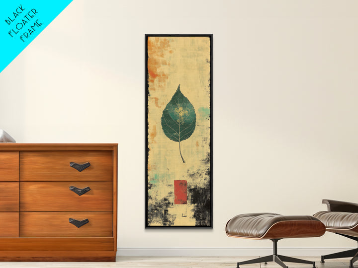 Green Botanical Leaf Wall Art, Japanese Wabi Sabi Nature Print, Minimalist Organic Modern Decor, Vertical Canvas Print For Home