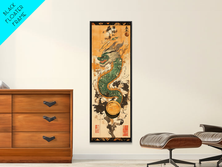 Emerald Japanese Dragon With Pearl Wall Art, Asian Fantasy Canvas Print, Mythical Creature Decor, Japanese Artwork Gift Idea