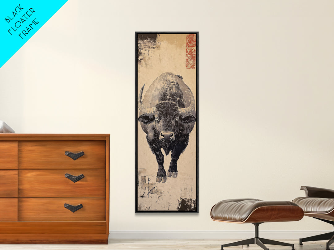 Black Bison Ink Study Wall Art, Rustic Wildlife Canvas Wall Art, Western Decor, Japanese Inspired Print, Gift For Him, Lodge Home Decor