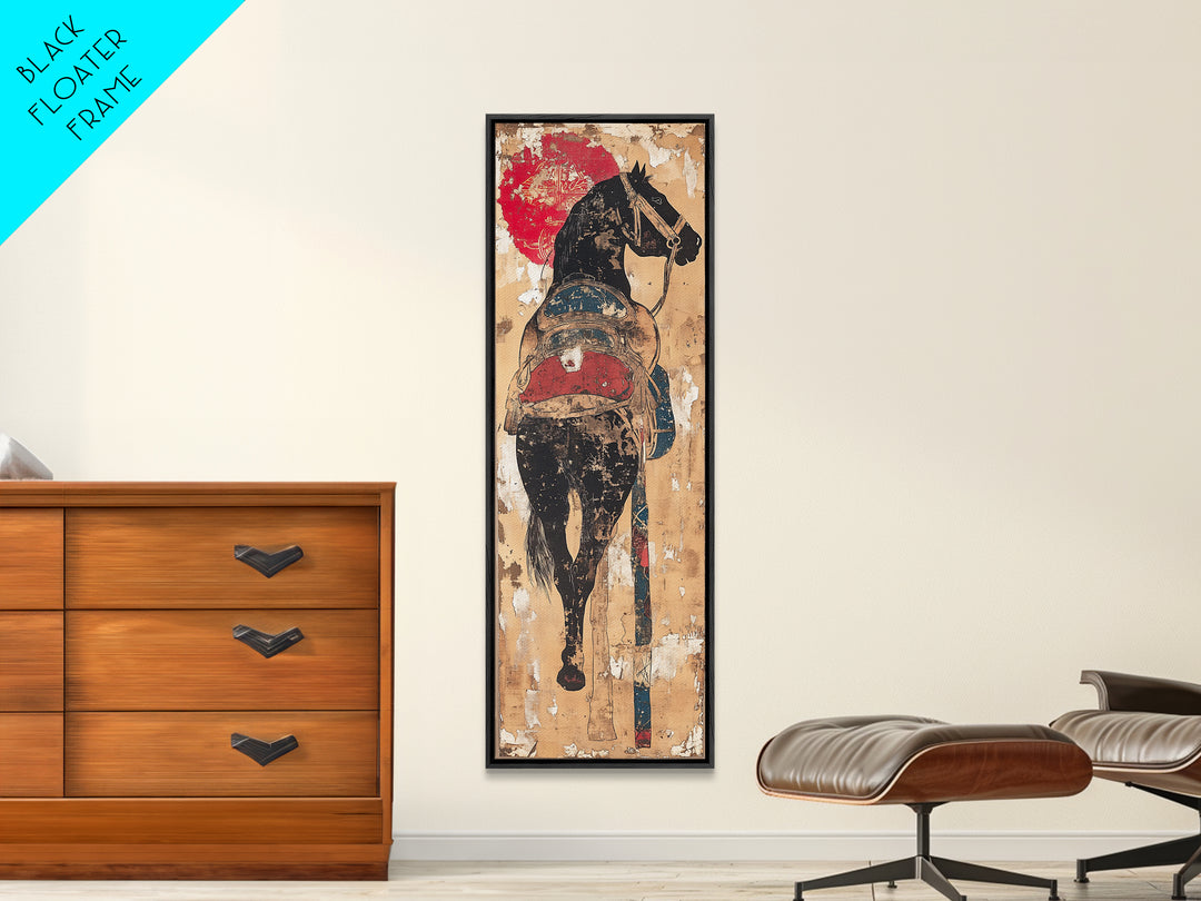 Black Horse Rider Under Red Sun Canvas Print, Western Wall Art, Equestrian Decor, Cowboy Art Print, Rustic Home Decor Gift