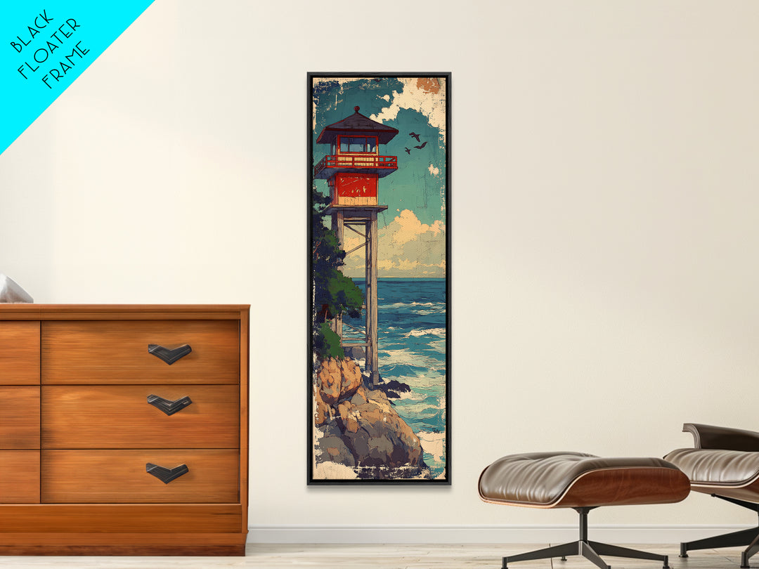 Coastal Lifeguard Tower Above Ocean Wall Art, Beach House Decor, Nautical Canvas Print, Seaside Landscape, Summer Home Decor Gift