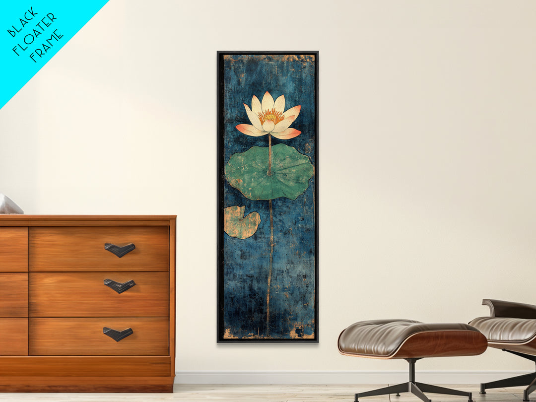 White Water Lily Lotus Canvas Print, Japanese Pond Wall Art, Blue Botanical Decor, Zen Home Decor, Nature Wall Art Print