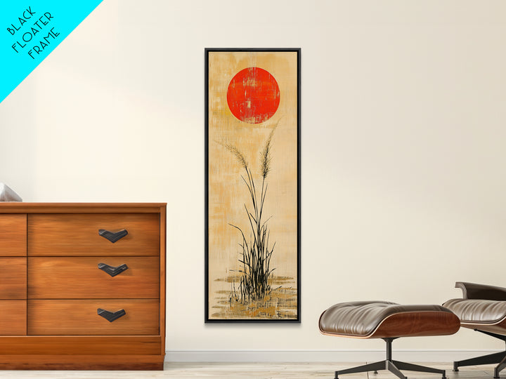 Red Sun Grass Minimalist Wall Art, Japanese Landscape Canvas Print, Wabi Sabi Decor, Neutral Wall Decor, Zen Home Decor Print