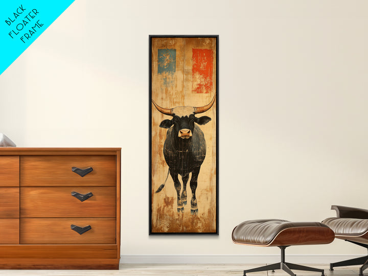 Black Longhorn Bull Western Wall Art, Rustic Farmhouse Canvas Print, Cowboy Decor, Ranch House Decor, Gift For Him, Living Room Decor