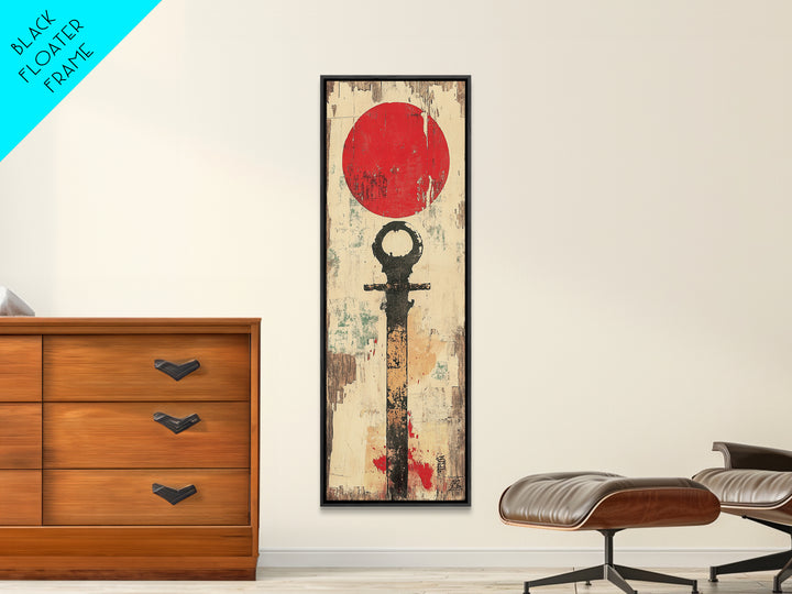 Red Sun Japanese Symbol Wall Art, Minimalist Zen Abstract Print, Wabi Sabi Canvas For Japandi Meditation Room Home Decor Gift
