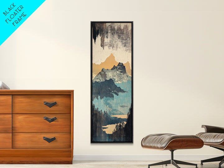 Misty Mountain Lake And Pines Wall Art, Japanese Landscape Canvas Print, Neutral Nature Decor, Large Vertical Art For Cabin