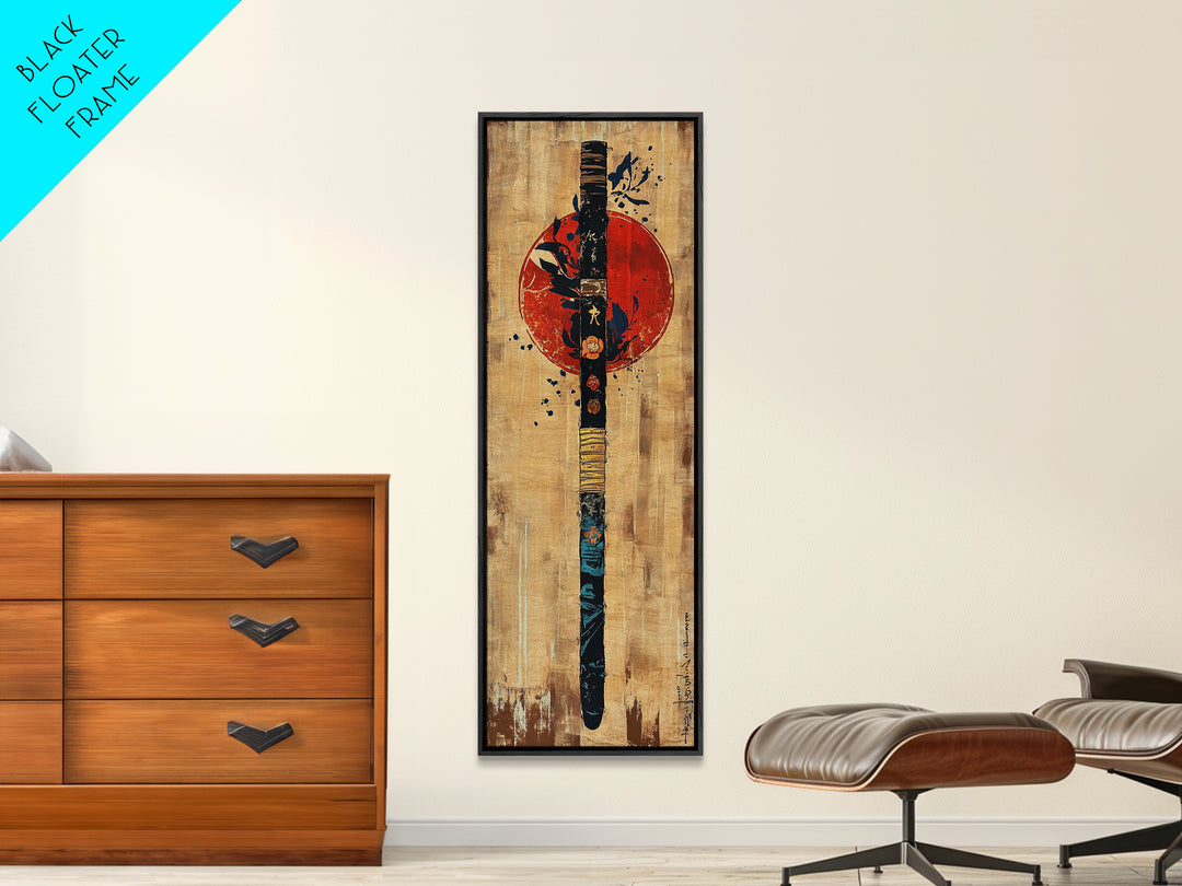 Japanese Samurai Paddle Wall Art, Red Sun Zen Decor, Asian Inspired Art Print, Japandi Wall Decor, Martial Arts Gift For Him