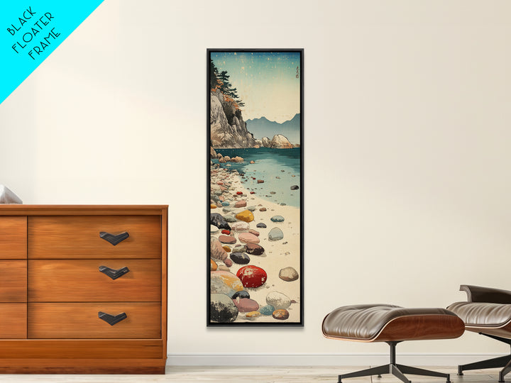 Turquoise Pebble Beach Wall Art, Coastal Mountain Cove Print, Ocean Landscape Decor, Nautical Canvas Print, Beach House Gift