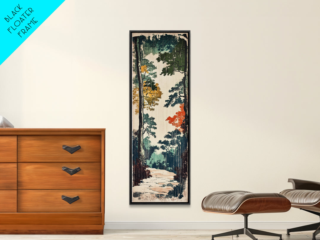 Autumn Forest Path Wall Art, Japanese Woodland Landscape Canvas, Rustic Cabin Decor, Nature Art Print For Living Room Decor