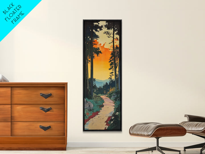 Sunset Forest Trail Canvas Print, Mountain Path Landscape Living Room Wall Art, Rustic Cabin Decor, Orange Sky Nature Art Print