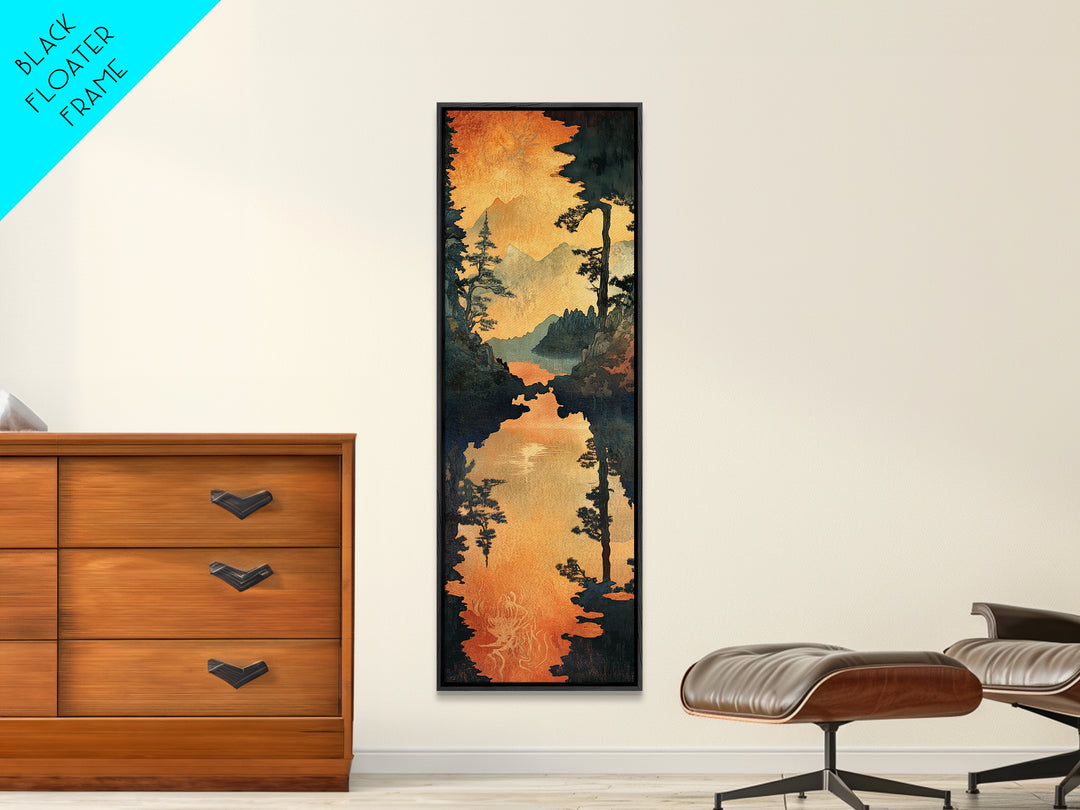 Golden Mountain Lake Sunset Wall Art, Pine Forest Landscape Canvas Print, Rustic Cabin Decor, Framed Canvas Print For Living Room