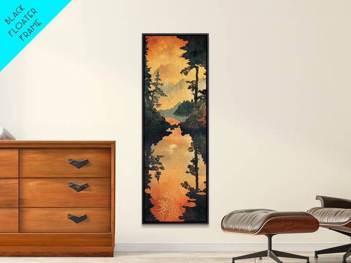 Golden Mountain Lake Sunset Wall Art, Pine Forest Landscape Canvas Print, Rustic Cabin Decor, Framed Canvas Print For Living Room