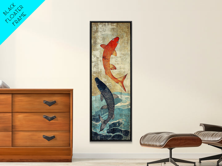 Orange And Black Koi Fish Wall Art, Japanese Koi Canvas Print, Coastal Fish Decor, Framed Canvas Print For Bathroom And Spa Decor