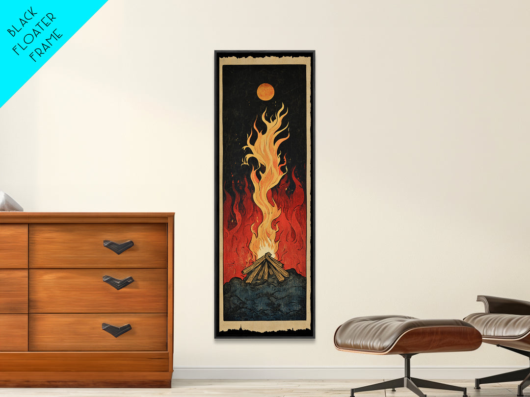 Glowing Campfire Flame Wall Art, Rustic Cabin Canvas Print, Outdoor Adventure Decor For Man Cave And Cozy Lodge, Gift For Him