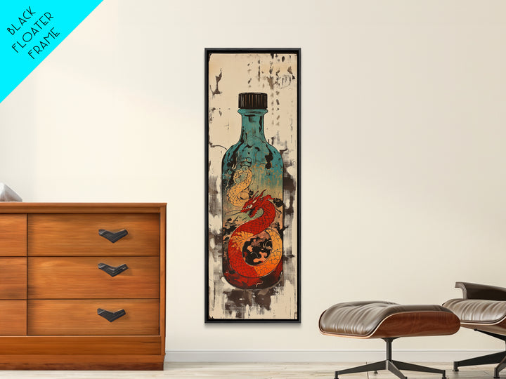 Red Dragon In Glass Bottle Wall Art, Japanese Fantasy Ocean Print, Nautical Decor, Unique Gift For Him, Asian Art, Statement Wall Decor
