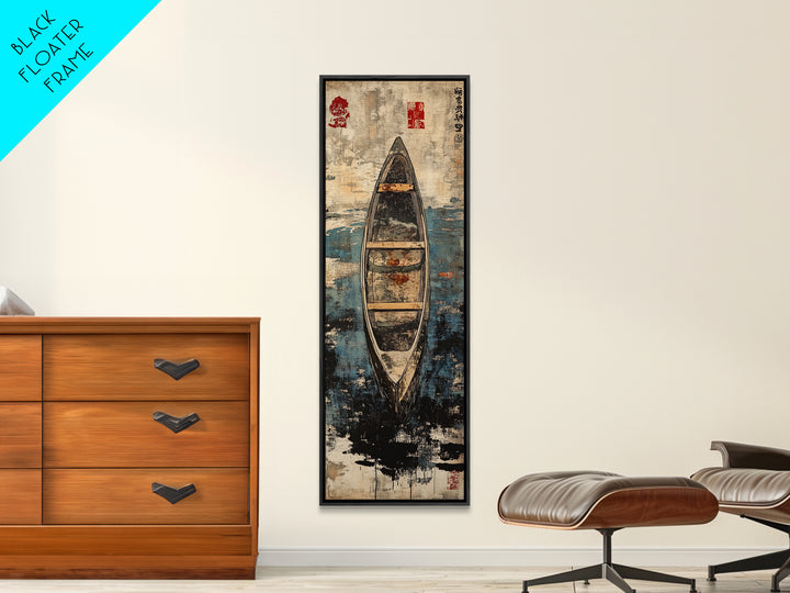 Weathered Canoe On Deep Blue Water Canvas Print, Coastal Boat Wall Decor, Nautical Lake House Art Print, Rustic Home Decor