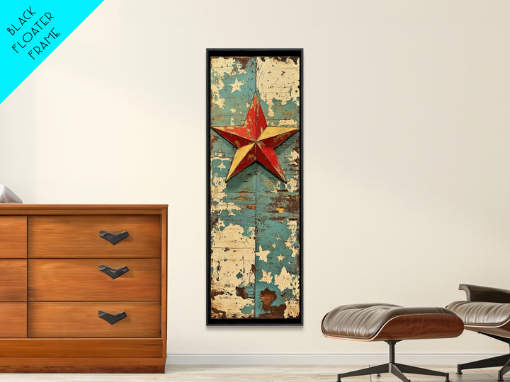 Rustic Red Star On Blue Wood Wall Art, Americana Canvas Print, Farmhouse Wall Decor, Patriotic Western Home Decor, Porch Decor