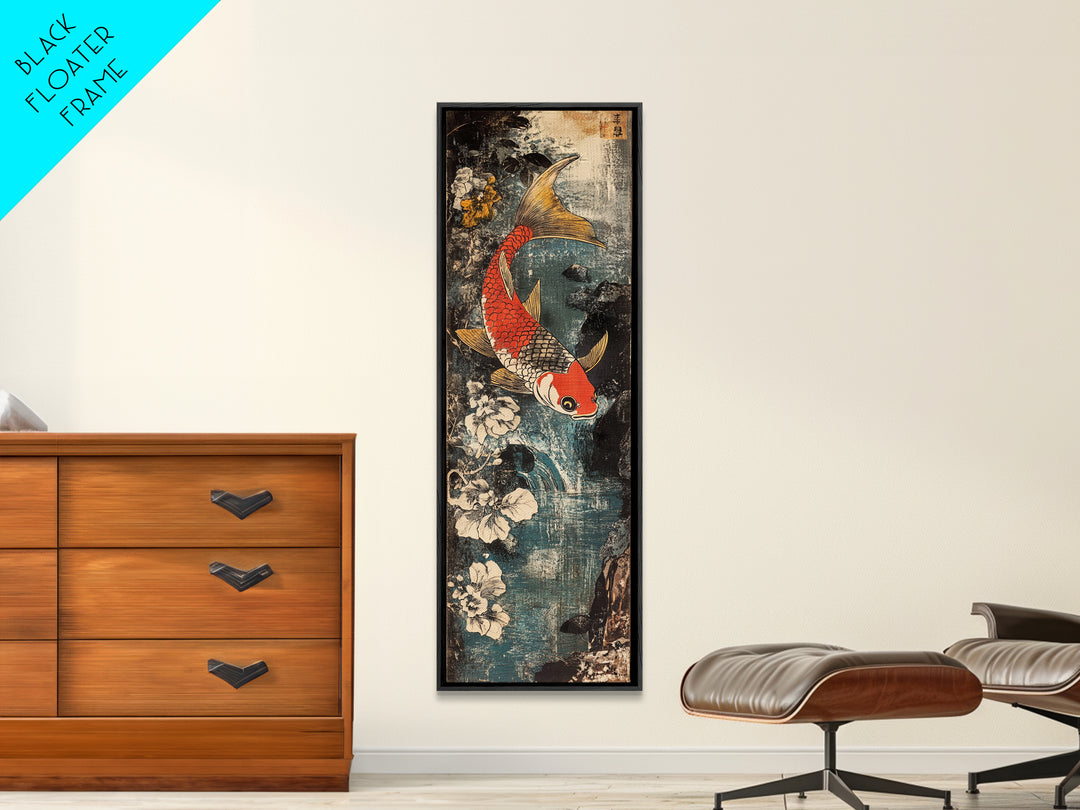 Red And Gold Koi Fish With White Flowers Wall Art, Japanese Koi Art, Asian Bathroom Decor, Zen Nature Canvas Print, Living Room Decor