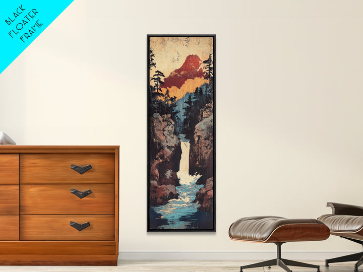 Mountain Waterfall Through Pine Canyon Canvas Print, Rustic Landscape Wall Art, Cabin Decor, Nature Living Room Wall Art