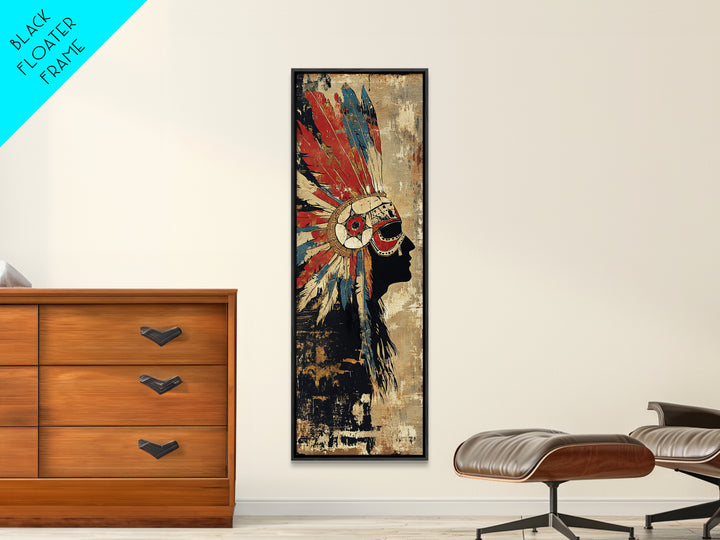 Feather Headdress Profile Wall Art, Tribal Southwestern Canvas Print, Indigenous Inspired Decor For Boho Living Room Wall Decor