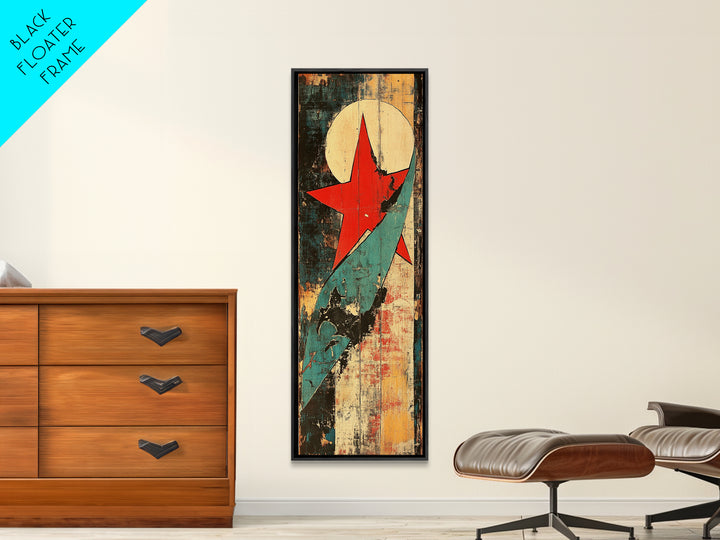 Red Star And Teal Rocket Abstract Canvas Print, Mid Century Modern Wall Art, Retro Futuristic Art, Bold Office Decor, Home Decor