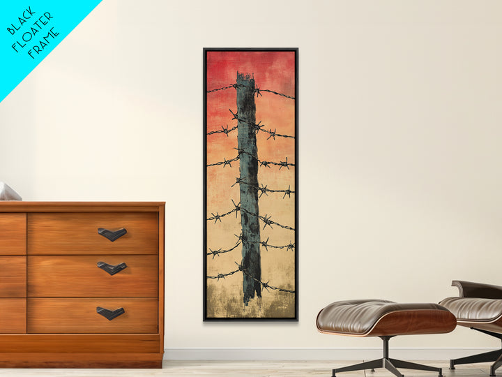 Barbed Wire Fence Post At Red Sunset Wall Art, Rustic Western Decor, Industrial Farmhouse Print, Masculine Office Decor Gift