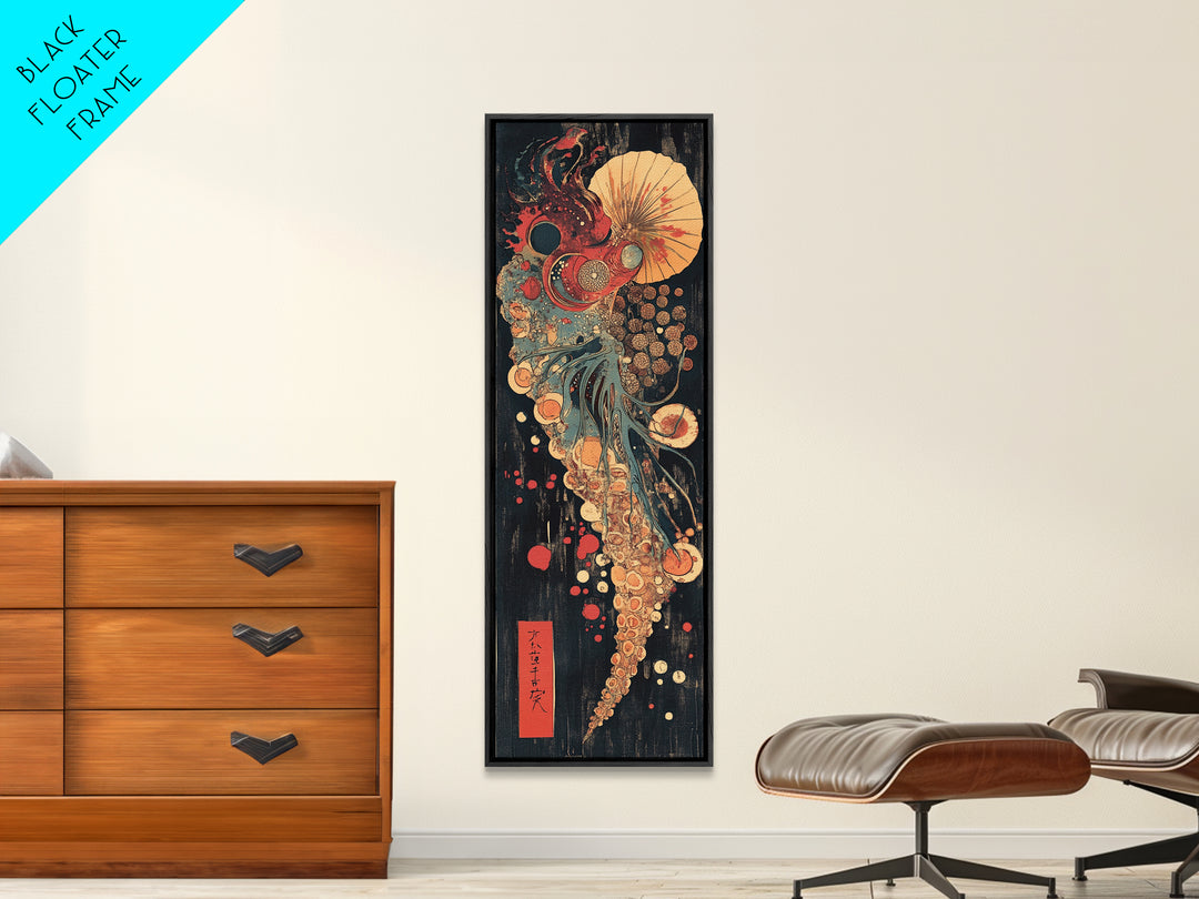 Cosmic Nautilus Jellyfish Abstract Canvas Print, Japanese Wall Art, Art Nouveau Ocean Decor, Eclectic Gallery Wall Print