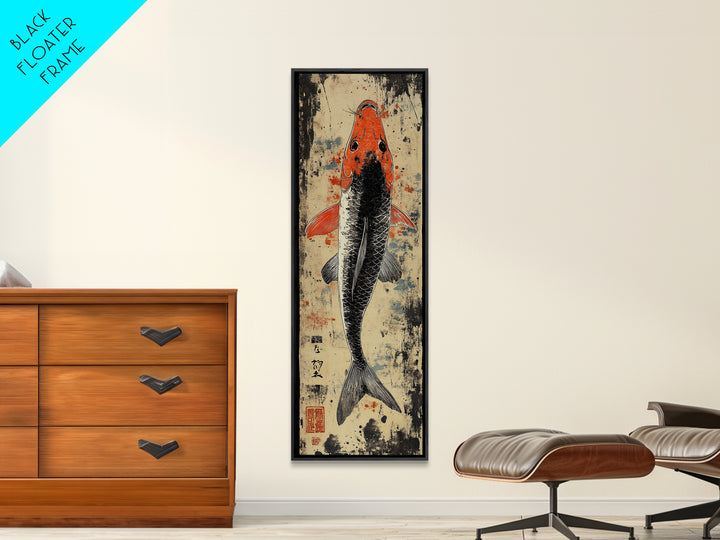 Orange And Black Koi Fish Canvas Print, Japanese Wall Art, Nautical Coastal Decor, Wildlife Art Print For Living Room Decor
