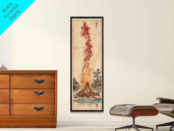 Tall Bonfire Smoke Over Water Wall Art, Rustic Cabin Decor, Campfire Landscape Print, Outdoor Nature Art For Lodge Home Decor Gift