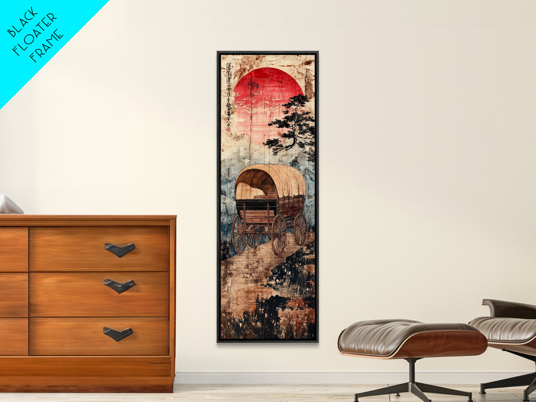 Covered Wagon Under Red Sun Canvas Print, Rustic Western Wall Art For Farmhouse Decor, Cowboy Decor And Housewarming Gift